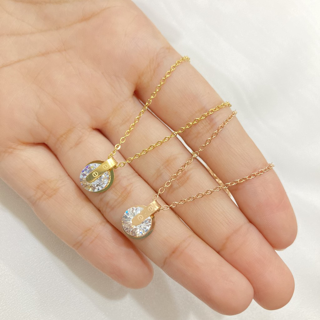 Kalung Titanium Wanita Liontin Permata Anti Karat Anti Alergi Branded Fashion Korean Style KT-125