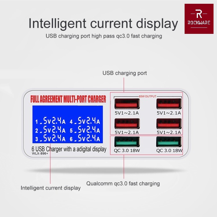 WLX-896+ - 6 USB Port Charger QC 3.0 - Charger 4 USB Port + 2 QC 3.0 Port