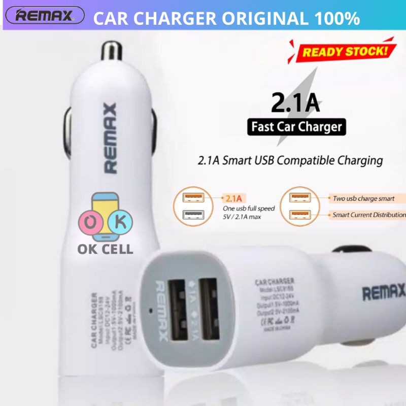 ORIGINAL - Remax Batok Car Charger 2 Port USB Casan Mobil Fast Charging