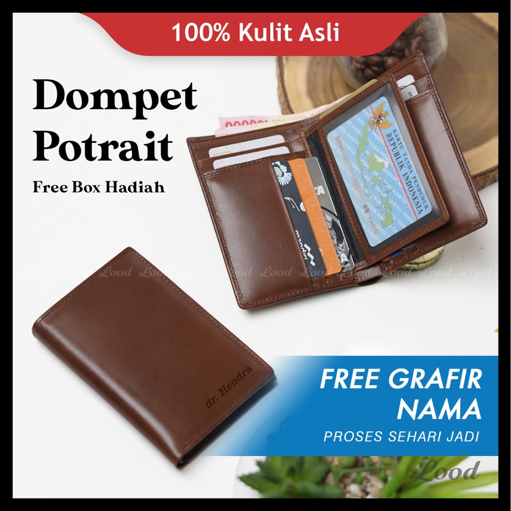 DOMPET PRIA KULIT ASLI ORIGINAL 100% POTRAIT WALLET - GRATIS UKIR NAMA