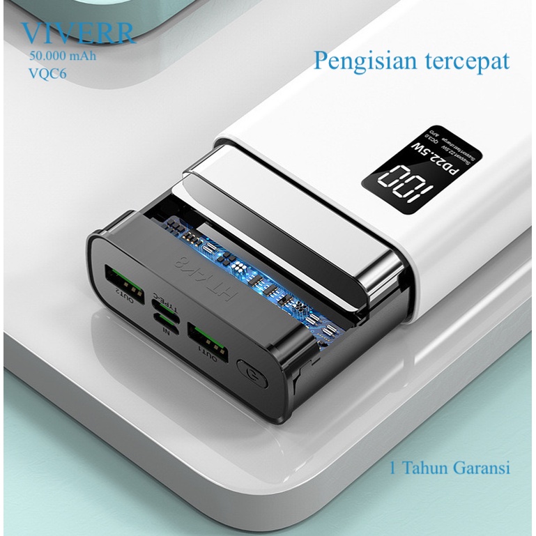 Powerbank QUICK CHARGING 22.5 W VIVERR kapasitas 50.000 mAh type VQC6 REAL kapasitas orginal garansi 1 Tahun.