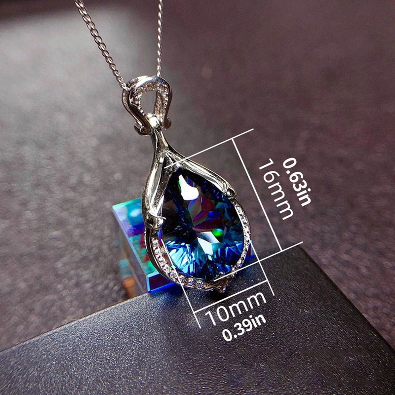 Kalung Liontin Pir Cubic Zirconia Warna Biru Untuk Wanita