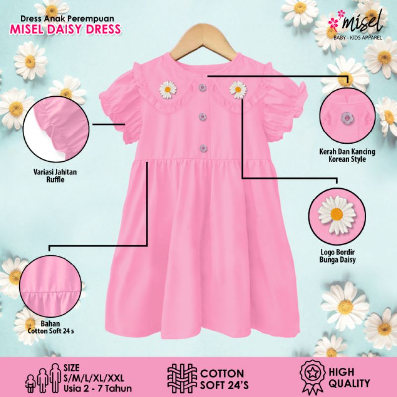 Baju Dress Anak Perempuan Cewek Misel Daisy Korean Style Usia 2 3 4 5 6 7 Tahun