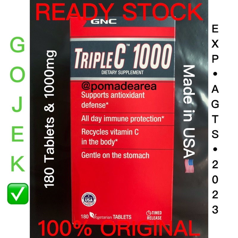 GNC TRIPLE C 1000mg 180 Vegetarian Tablets 100% ORIGINAL GNC OFFICIAL SINGAPORE