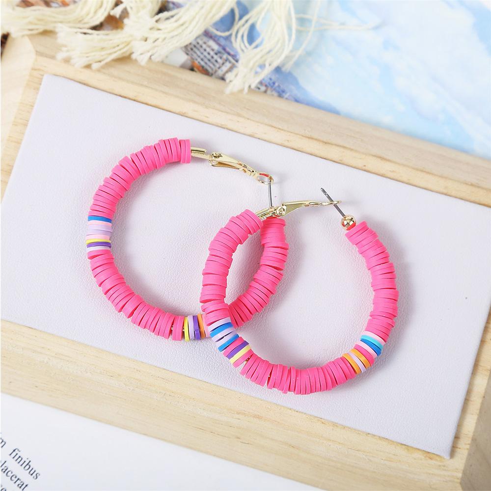 Anting Bentuk Bulat Bahan Tembikar Lembut Warna-Warni Gaya Bohemian Untuk Wanita