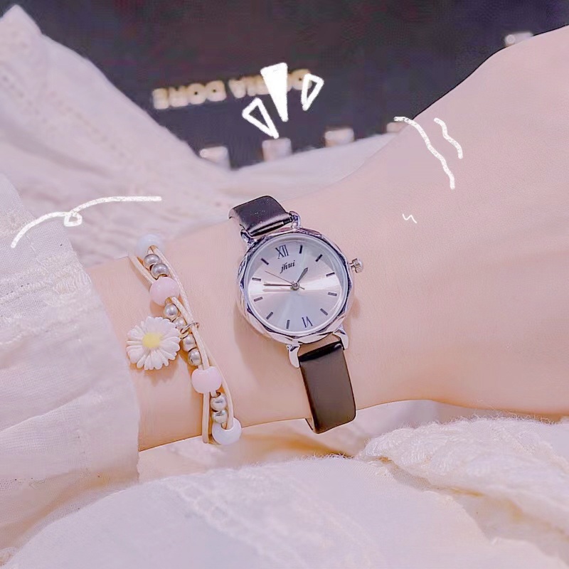 Jam Tangan Casual Wanita Kecil Strap Pu Dial Bulat Romawi Korean Import