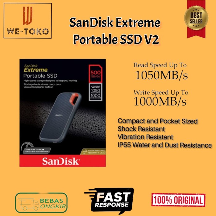 ssd external sandisk extreme portable v2 ssd eksternal 1050mb s 500gb free kabel usb