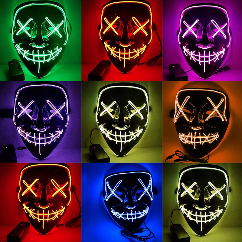 Masker Lampu Neon Led Luminous In The Dark Untuk Pesta Halloween