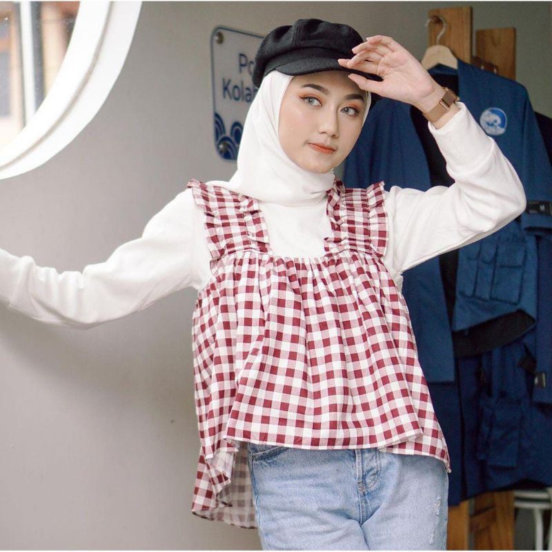 1 SET PREMIUM CROP TOP TARTAN + MANSET / TANTOP SQUARE + INNER SPANDEK / CROP TOP OVERSIZE