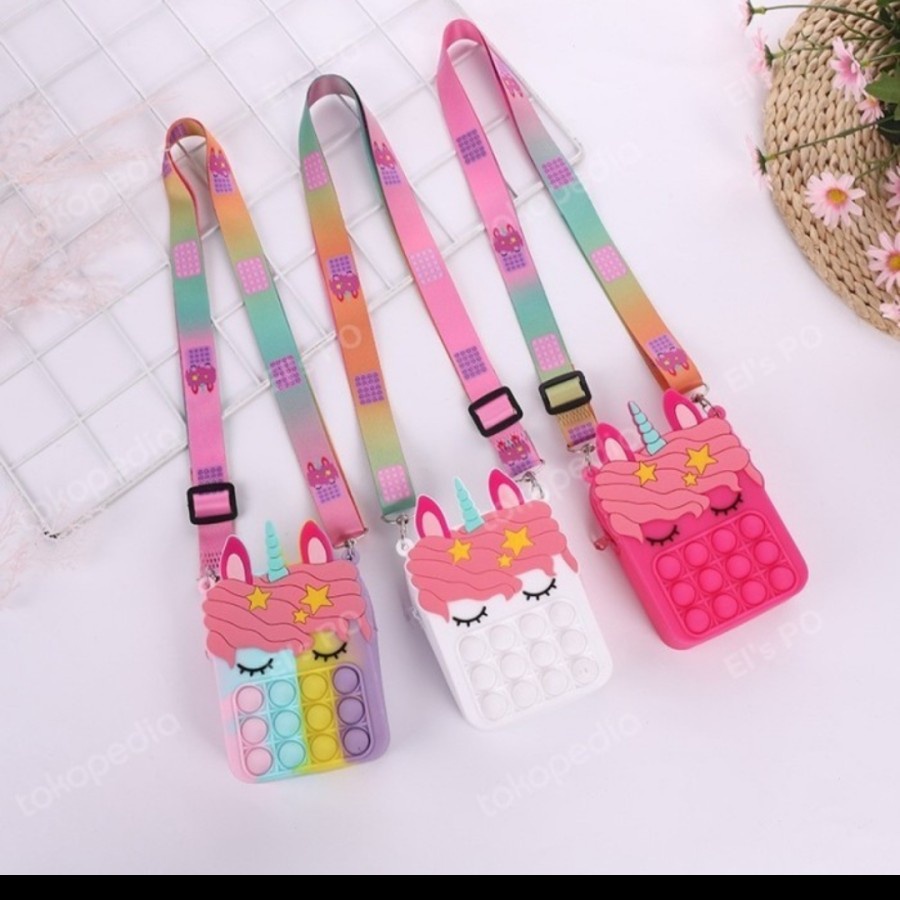 Tas Pop It Tiktok selempang Viral Unicorn Travel bag anak wallet toys