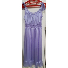 dress baju tidur satin/ gaun tidur satin ungu lengan pita