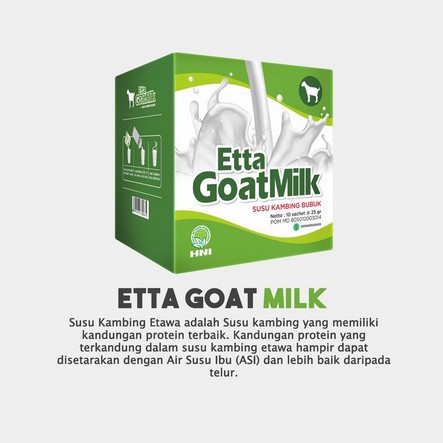 

CETAAR HalalMart HNI HPAI ORIGINAL ETTA GOAT MILK EGM SUSU KAMBING ISI 10 SACHET