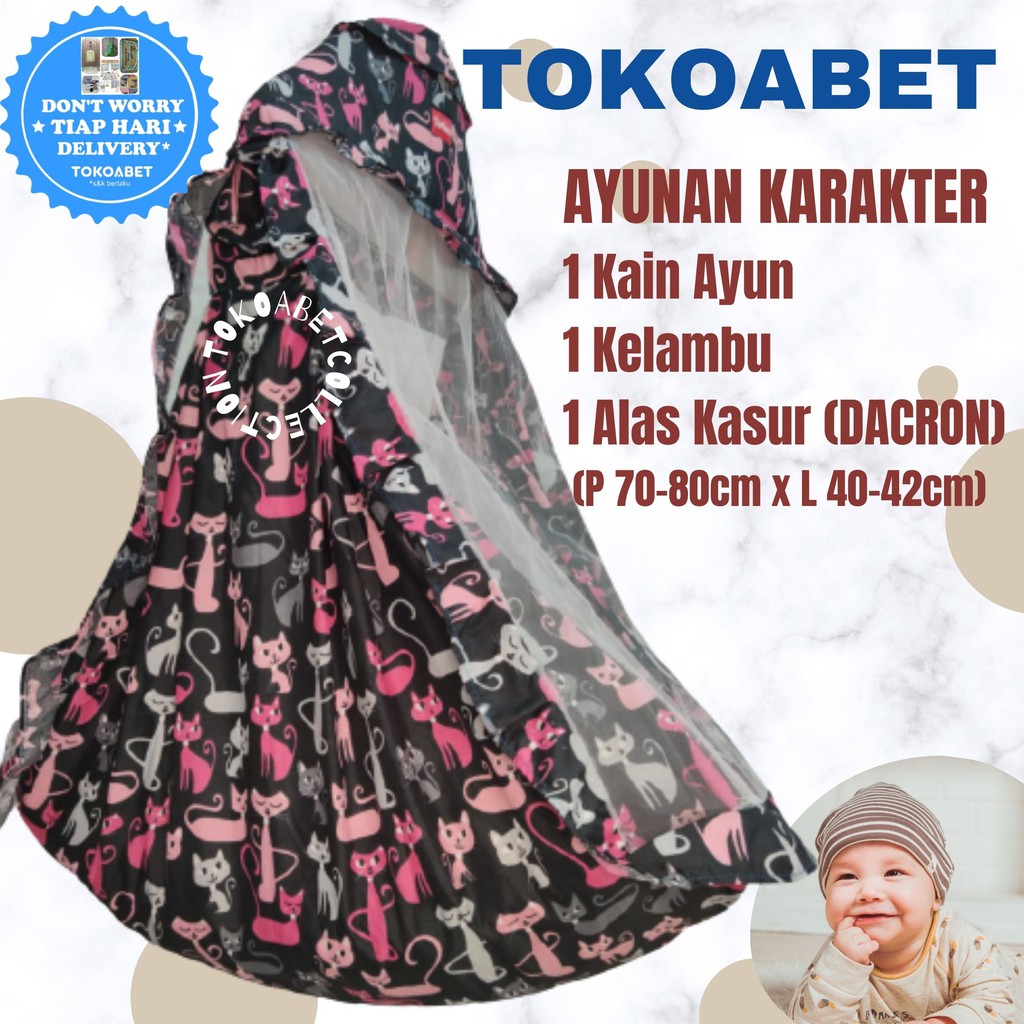 AYUNAN KARAKTER Bayi dan Anak Kain Katun Kelambu Alas Kasur Lembut Variasi NO PER NO HANGER TOKOABET