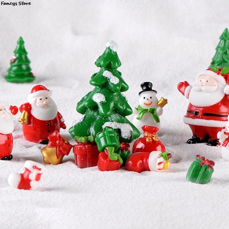 Figurin Kartun Santa Claus Snowman Bahan Resin Untuk Dekorasi Natal