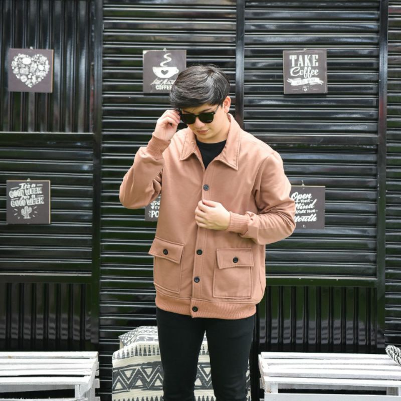 Jaket pria IKC 002 distro cbr six Bandung hoodie dua sisi bolak balik keren grosir pakaian pria H0D7-Outher moca