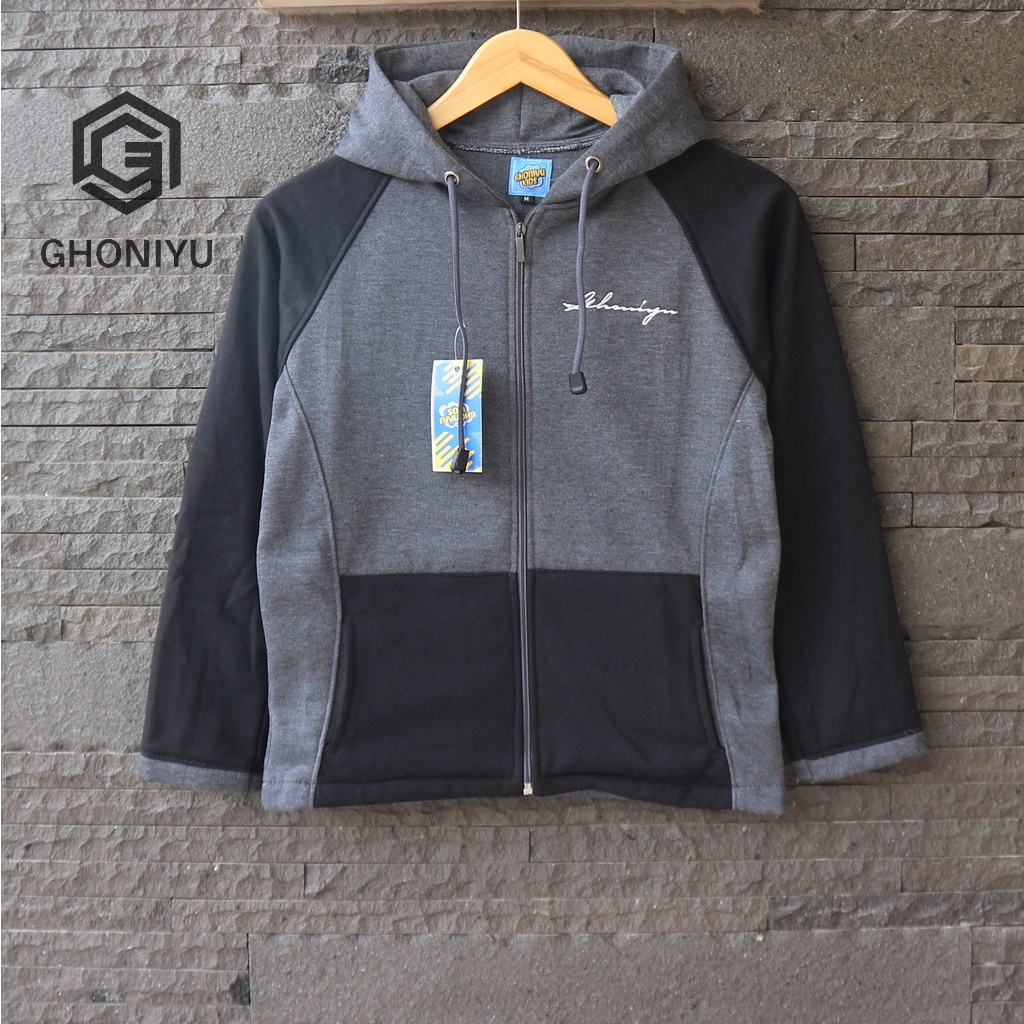 Jaket Sweater Anak Ghoniyu Raglan Kids Logo Bordir Zipper Hoodie Unisex Original Best Seller