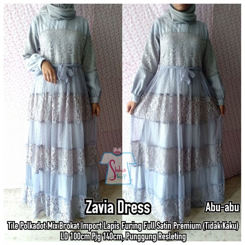 Gamis Tile Brokat Import Gray Mewah, Gamis Tille Brokat Terbaru, Gamis Lebaran Terbaru