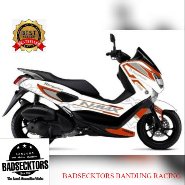 Decal NMAX Sticker Full Body Putih lis orange keren
