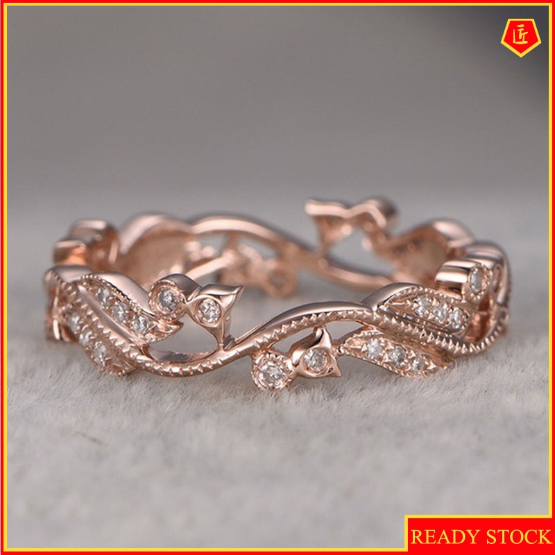 [Ready Stock]Lucky Flower Vine Leaves Diamond-Studded Ring Stylish and Elegant