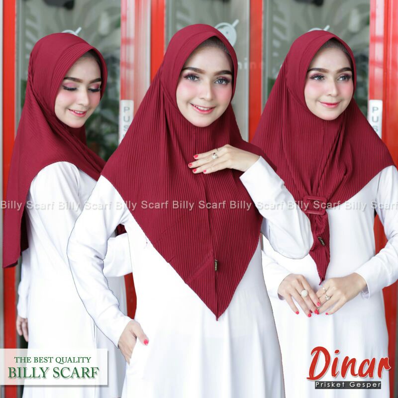Jilbab Bergo Pad Simpel Plisket Gesper Dinar Ori Billy Scraf-Maron
