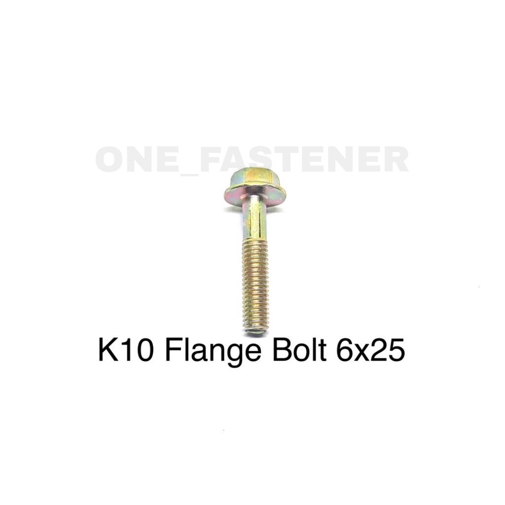 100 Pcs K10 Baut Flange Bolt M6x25 Kuning 1.0 Topi Kunci 10 2.5cm FBK