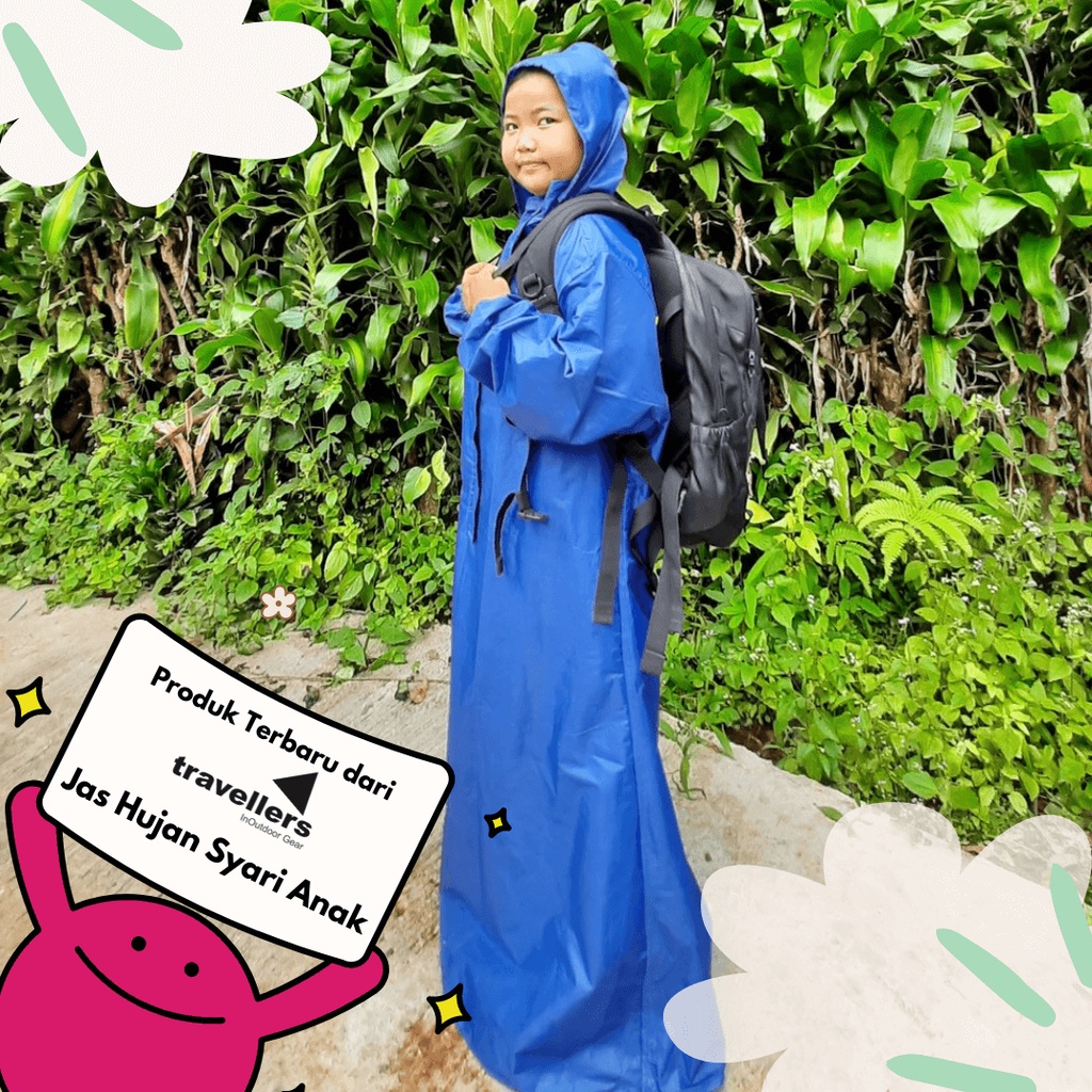 Jas Hujan Raincoat Ponco Mantel Mantol Syari Anak Perempuan Laki Laki Tanggung 7-12 Tahun Model Syar i Waterproof Tebal Premium