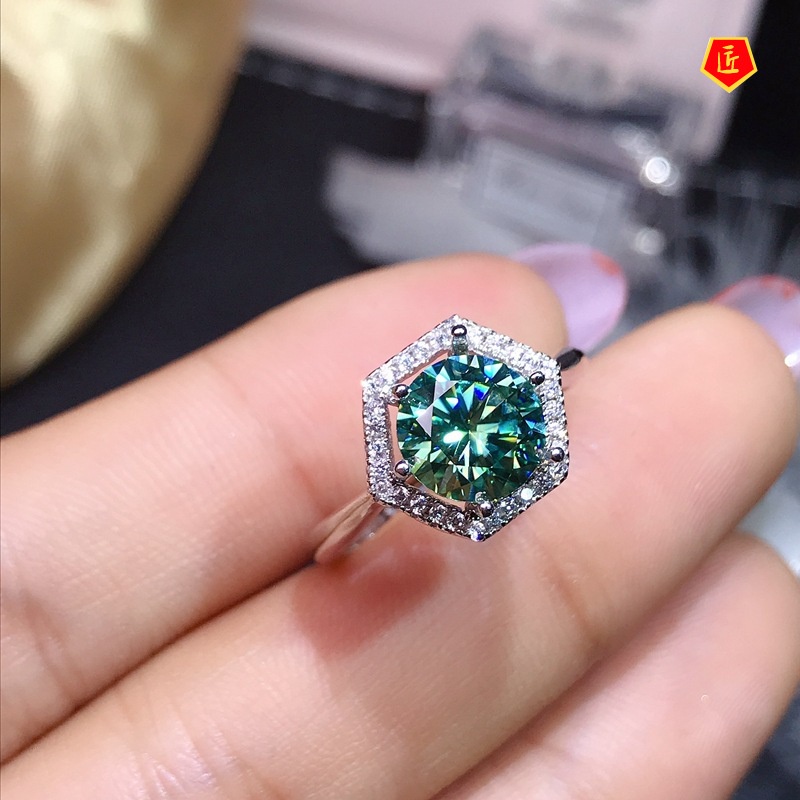 [Ready Stock]Simple Fashion Green Moissanite Ring