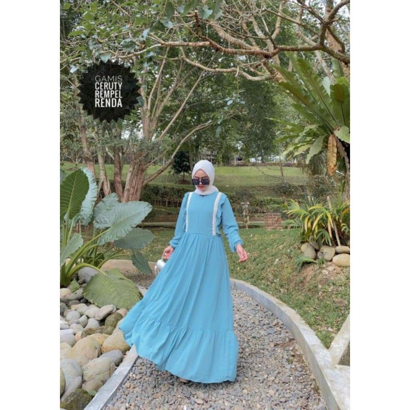 Gamis ceruty rempel dada renda