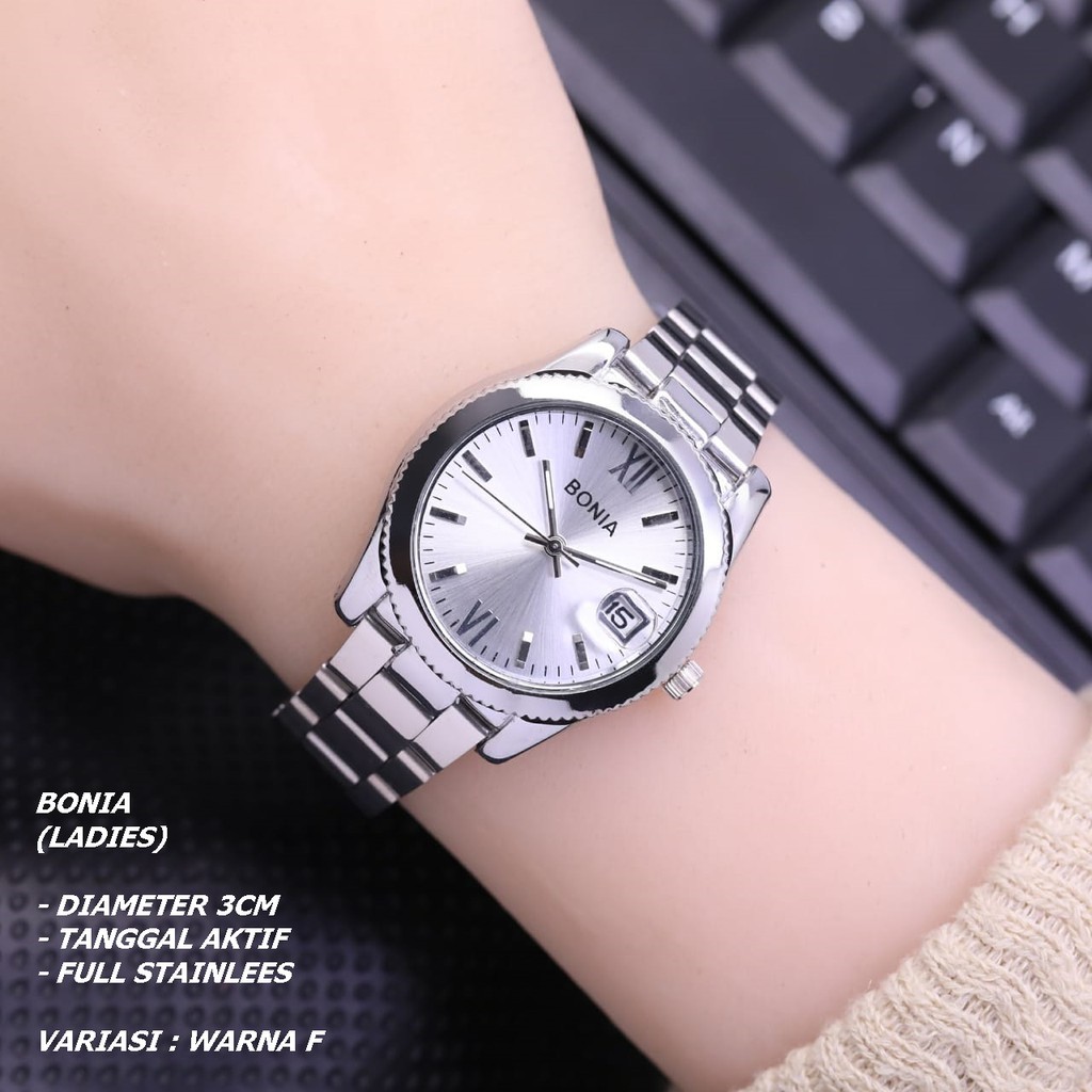 JAM TANGAN WANITA FASHION RANTAI BODY BULAT TANGGAL AKTIF