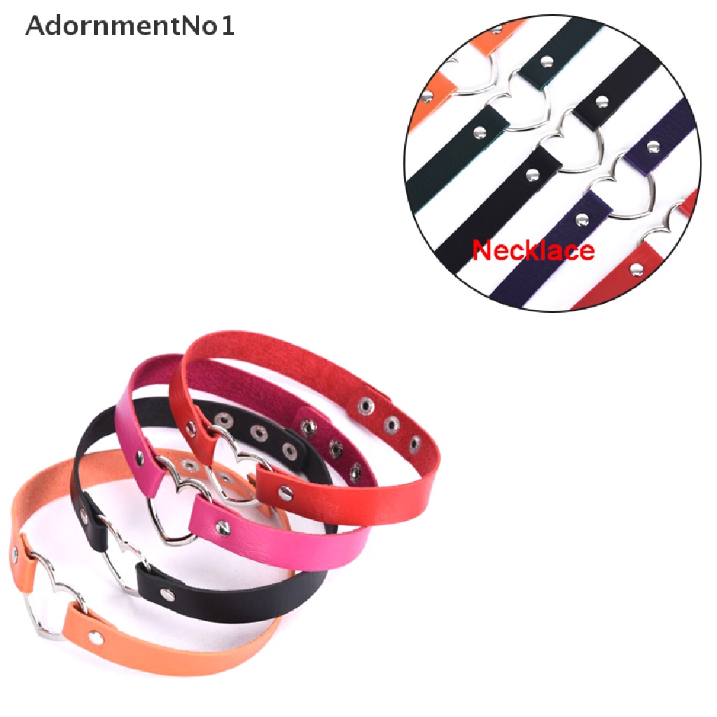 (AdornmentNo1) Kalung Choker Kulit PU Liontin Hati Hollow Out Untuk Wanita