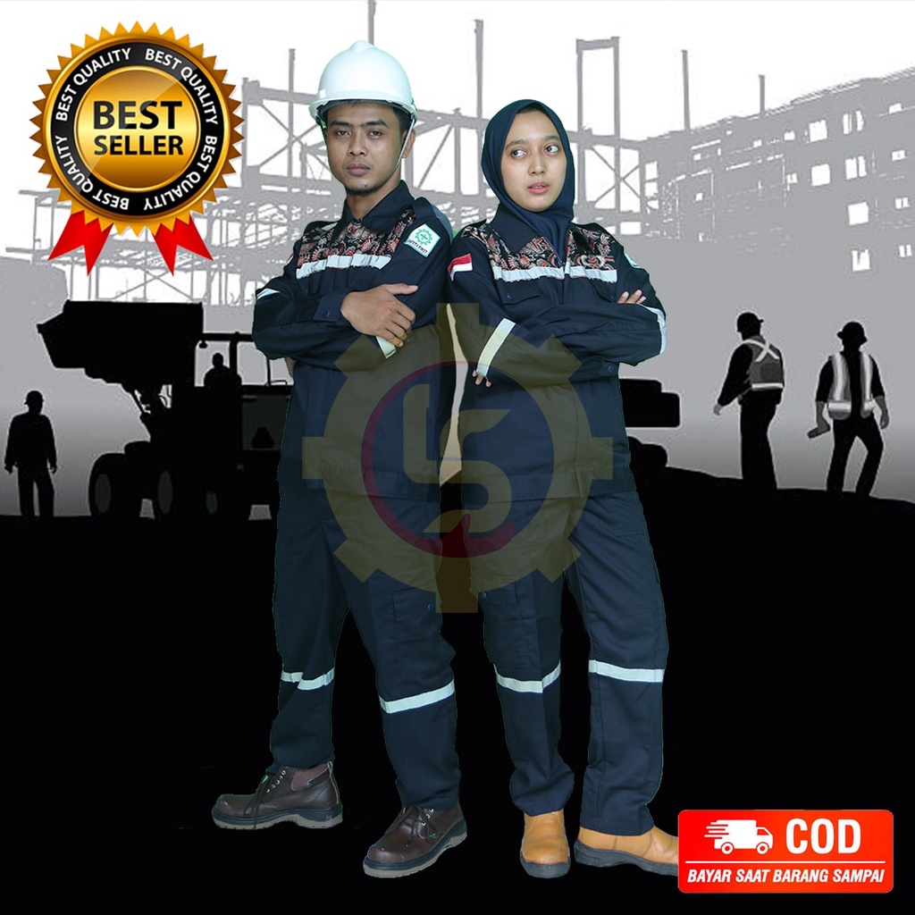 WEARPACK ATASAN NAVY KOMBINASI BATIK RESLETING/WEARPACK LENGAN PANJANG/KEMEJA SAFETY