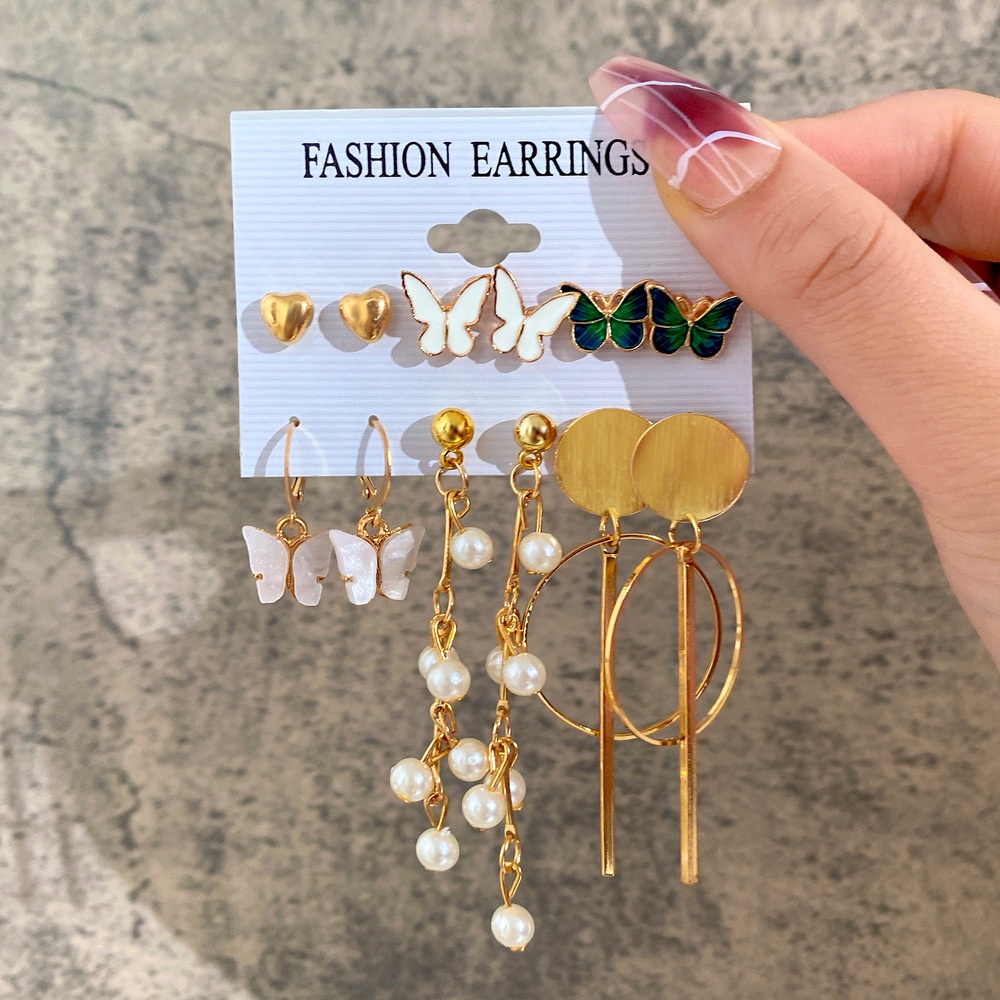 Set Anting Tusuk Retro Kreatif Warna Emas Hias Mutiara Untuk Wanita