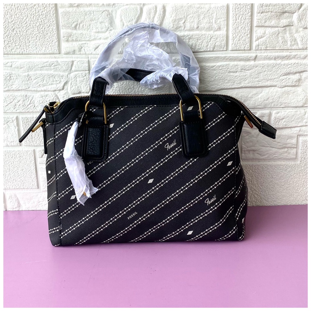 Tas Wanita Branded Fossill Jacqueline Satchel Black Bone Multi - 100% Original - Hopestead Store