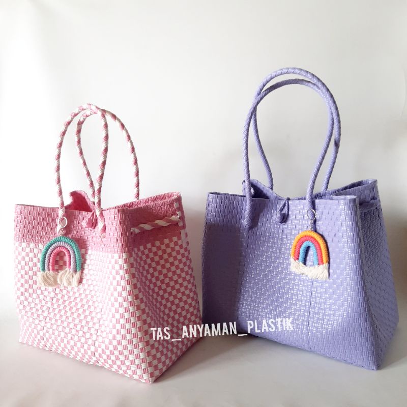 Tas Anyaman Plastik Keranjang Belanja Anyam Tas Anyaman Jali Plastik Jumbo Premium Polos Pastel READY