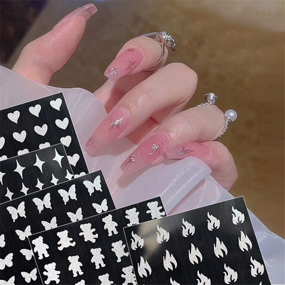 Needway   Stiker Kuku Wanita Korea Kupu-Kupu Bintang Cinta Beruang DIY Nail Decals