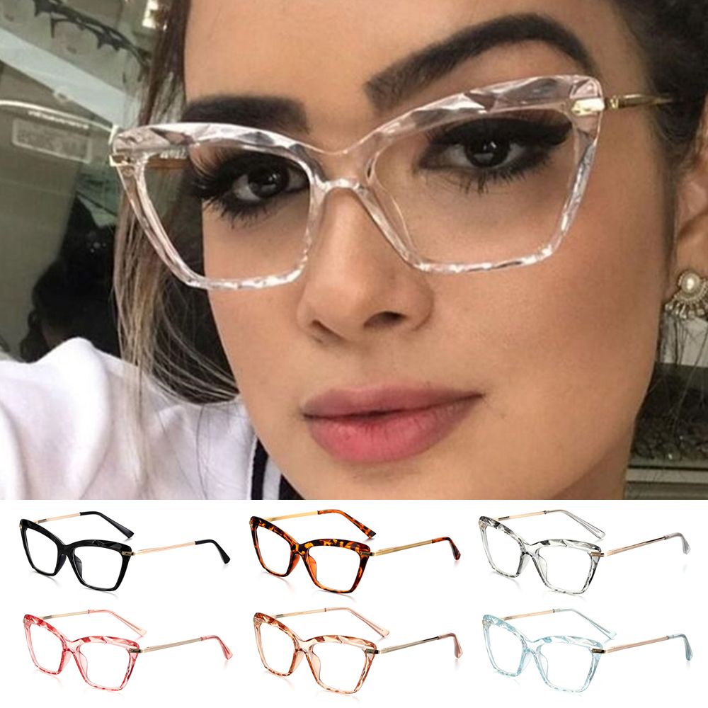 Kacamata Myopia Model Mata Kucing Bingkai Kotak Kristal Transparan Gaya Vintage Untuk Wanita