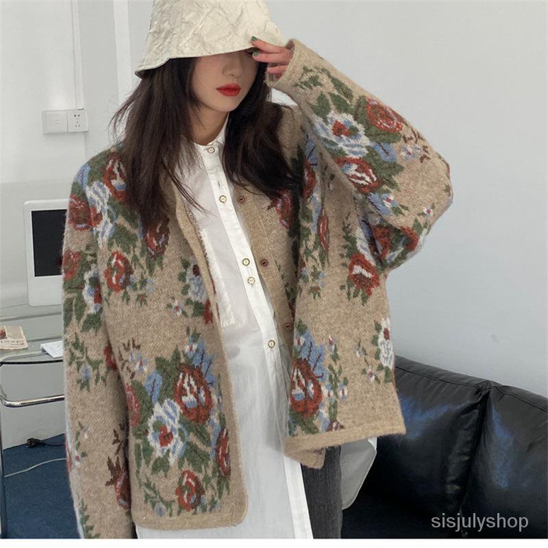 #Sisjuly# Atasan Mantel Kardigan Rajutan Wanita Sweter Retro Baru Wanita