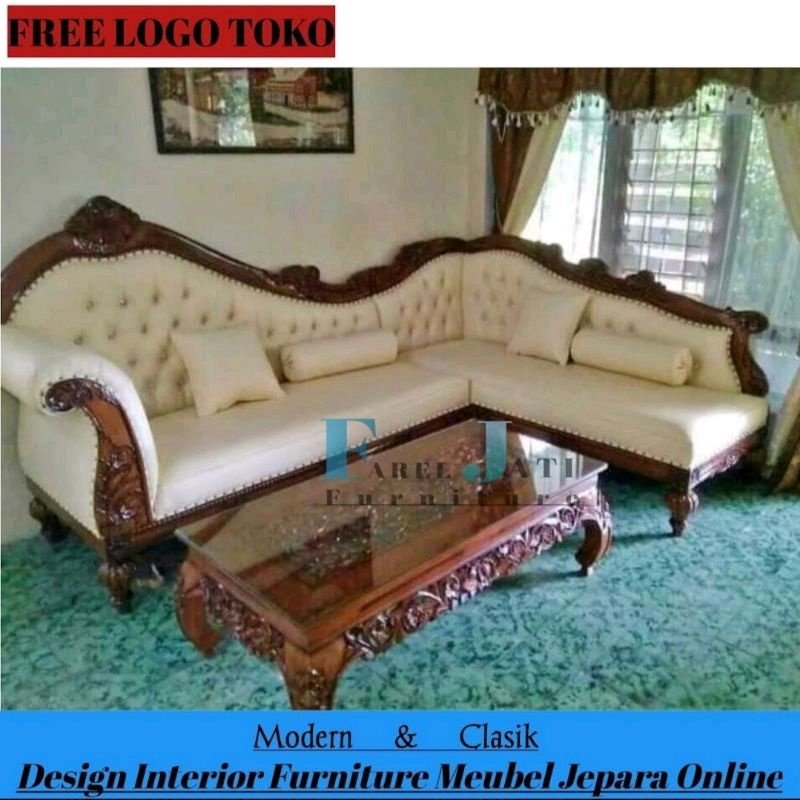 Sofa Tamu L Klasik | Set Kursi Tamu Sofa Lois Ukir Jati