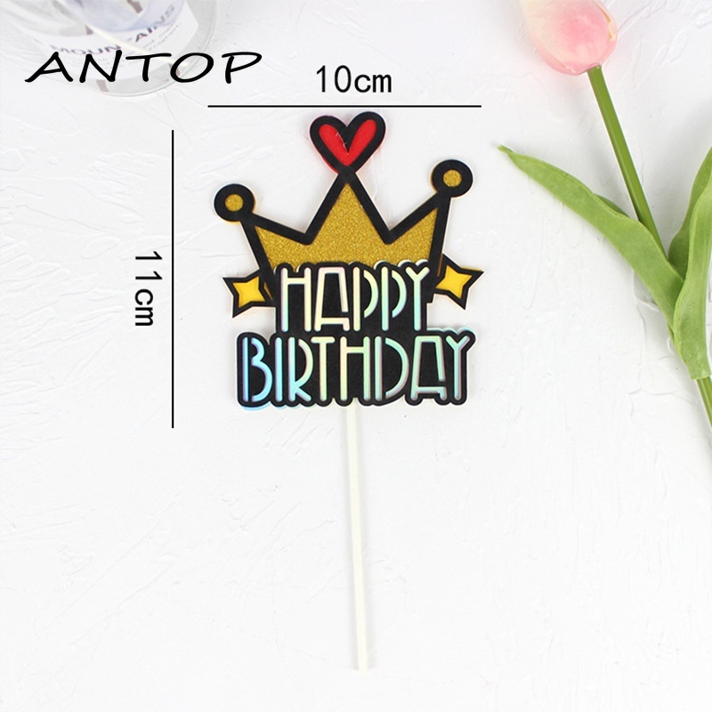 Selamat Ulang Tahun Kue Topper Mahkota Busur Kue Masukkan Dekorasi Pesta Ulang Tahun ANTOP