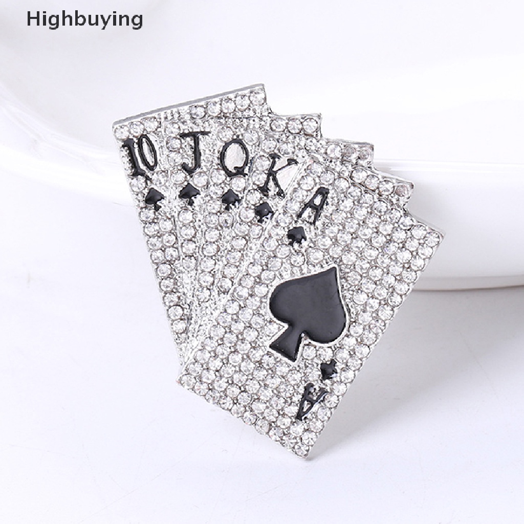 Hbid 10pcs Bros Pin Desain Kartu Poker Hias Full Kristal Berkilau Untuk Wanita Hadiah