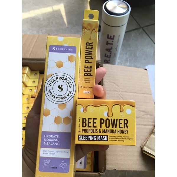 Somethinc Bee Power Propolis Manuka Honey Sleeping Mask - Bee Power Propolis Glow Lip Serum - Vita Propolis Hydra Power Mist
