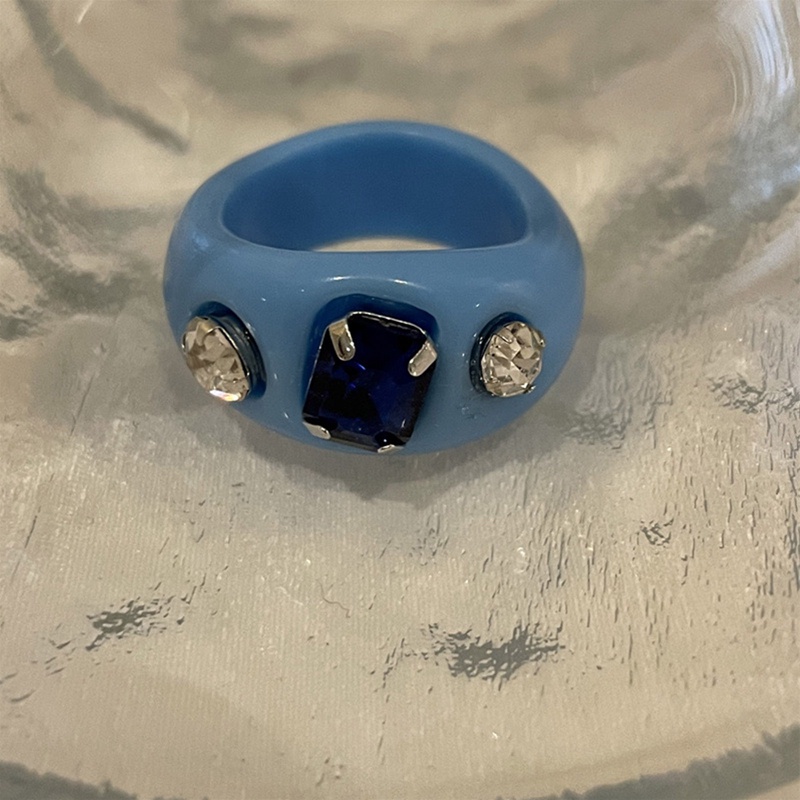 Perhiasan Cincin Kristal Berlian Imitasi Geometris Warna-Warni Gaya Korea Untuk Wanita