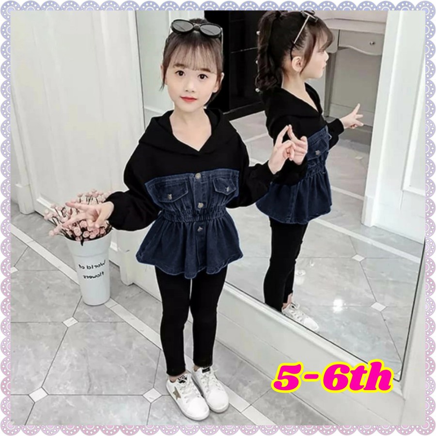 Setelan Baju Anak Cewek Korean Style One Set Anak Perempuan Cewe Korea Kekinian Model Hoodie Casual 