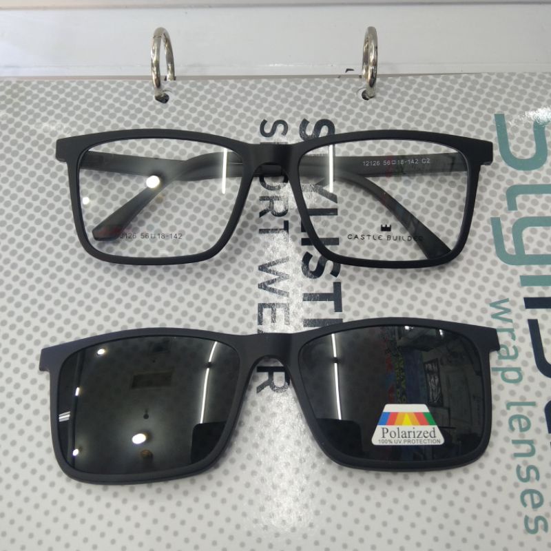 KACAMATA KLIP ON KOTAK PRIA TR LENTUR /ELASTIS LENSA HITAM POLAROID