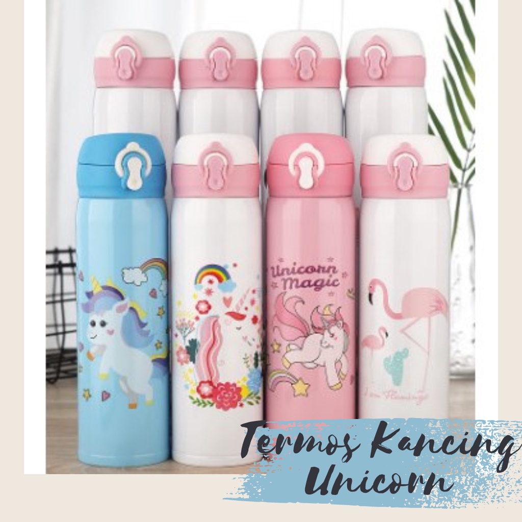 Termos Kancing Unicorn Botol Minum Tahan Panas Dingin Stainless Steel Thermos Vacuum Tumbler 450 ml