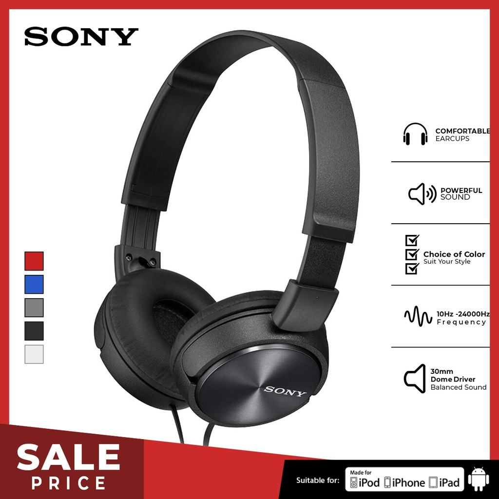 Earphone Sony MDR-ZX310AP Headset Overband With Microphone - Black