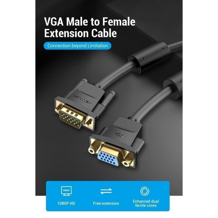 Vention 2M Kabel Extension VGA (3+6) Male to Female - DAG Murah New