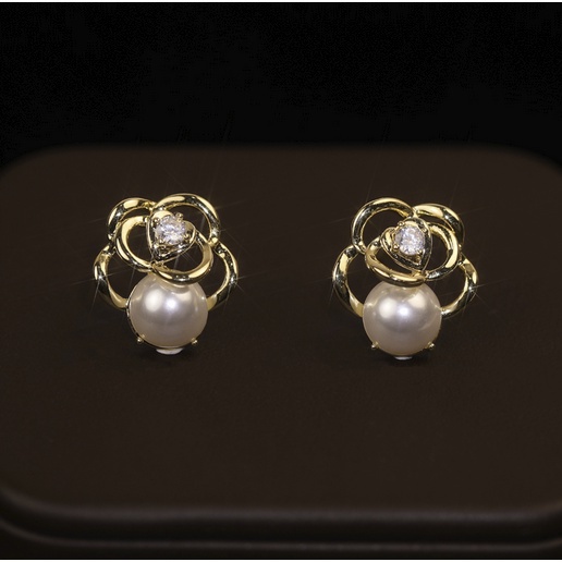 ANTING TITANIUM KOREA PEREMPUAN DEWASA MOTIF BUNGA KECIL MUTIARA PEARL AKSESORIS GIWANG ANT85