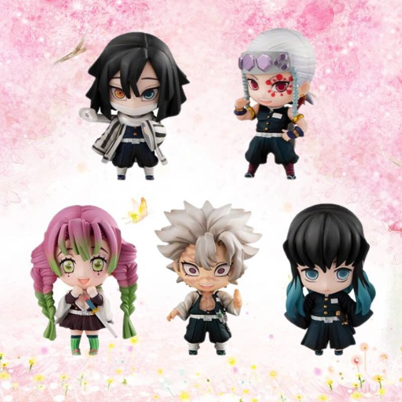 5PCS Q Version Anime Demon Slayer FiguresTanjiro Nezuko Inosuke Zenizu Sitting Action Figure Model Toys Ghost Doll