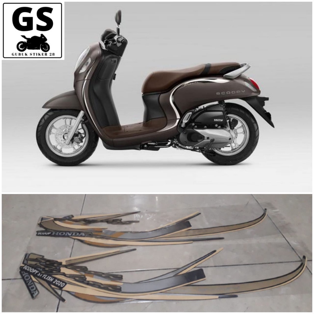 STRIPING STIKER LIS BODY MOTOR HONDA SCOOPY STYLISH TAHUN 2021 2022 BROWN